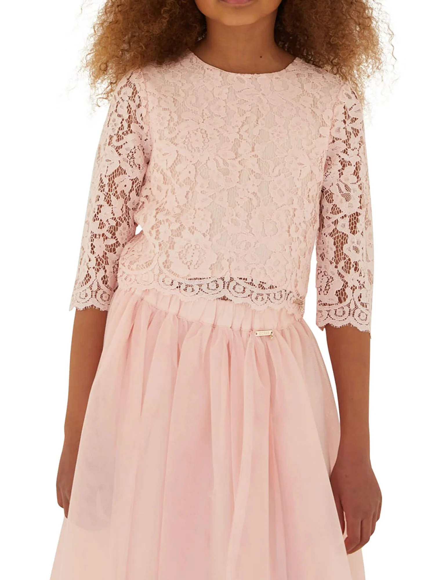 Blusa pizzo manica 3/4 cerimonia bambina rosa - Image 3