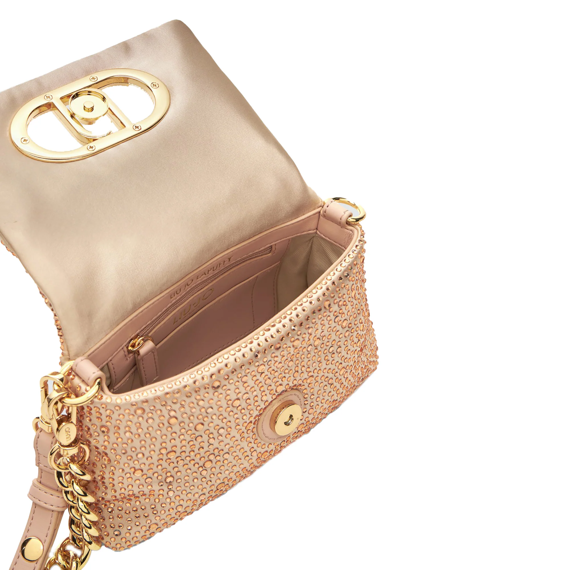 Borsa a spalla con strass cipria - Image 3