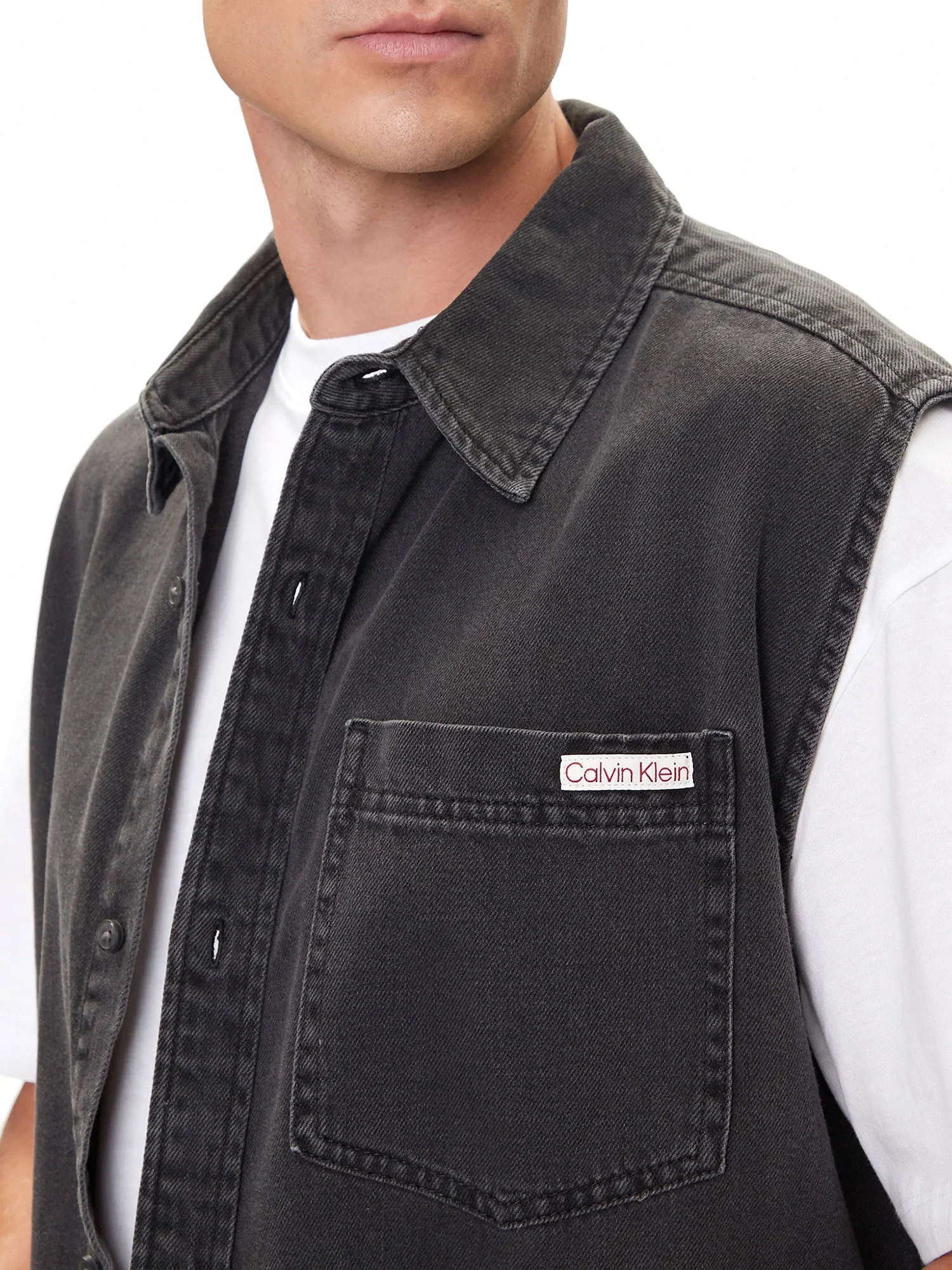 Camicia senza manica in denim grigio scuro - Image 3