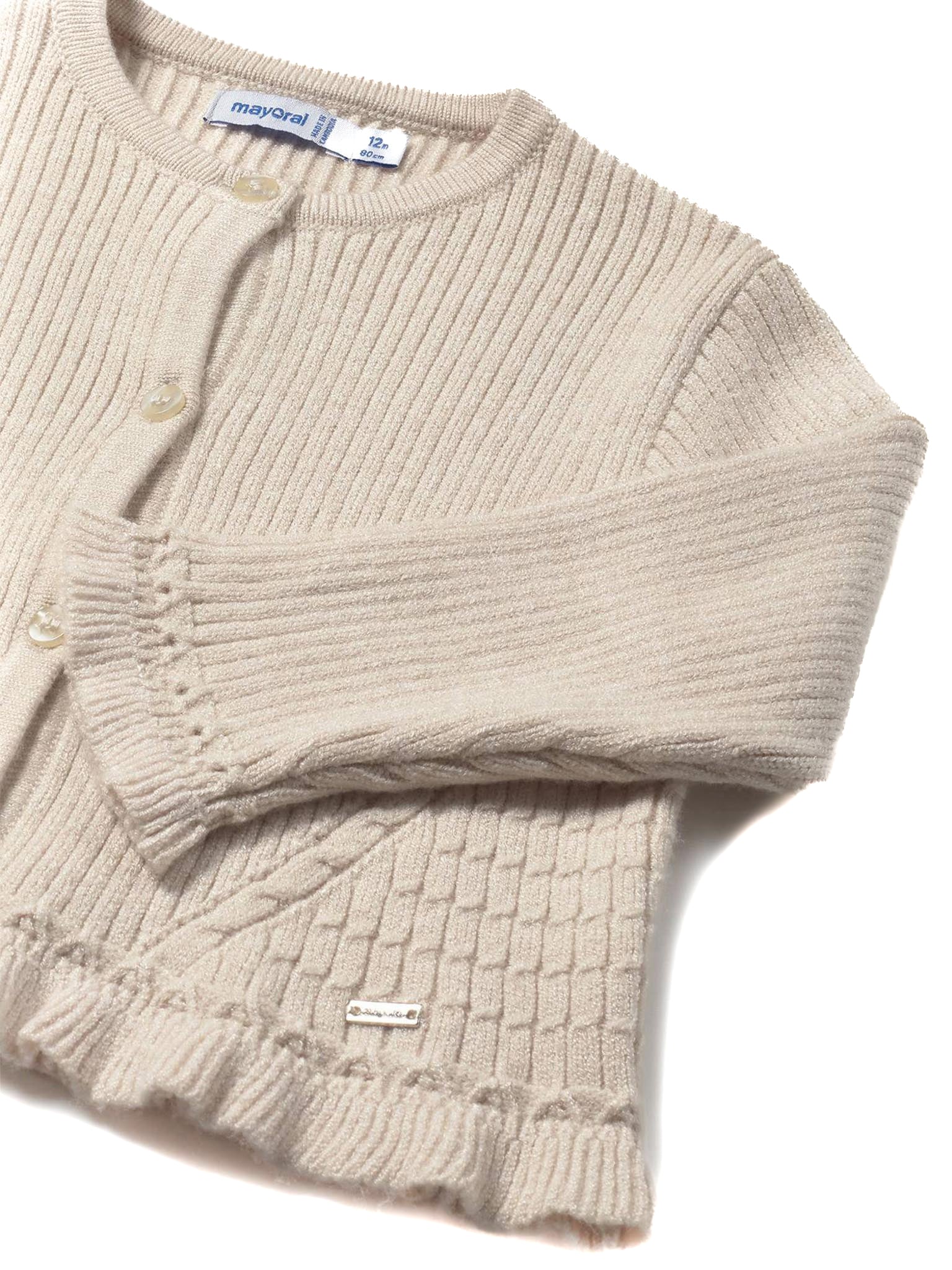 Cardigan con bottoni lungo tricot beige - Image 3