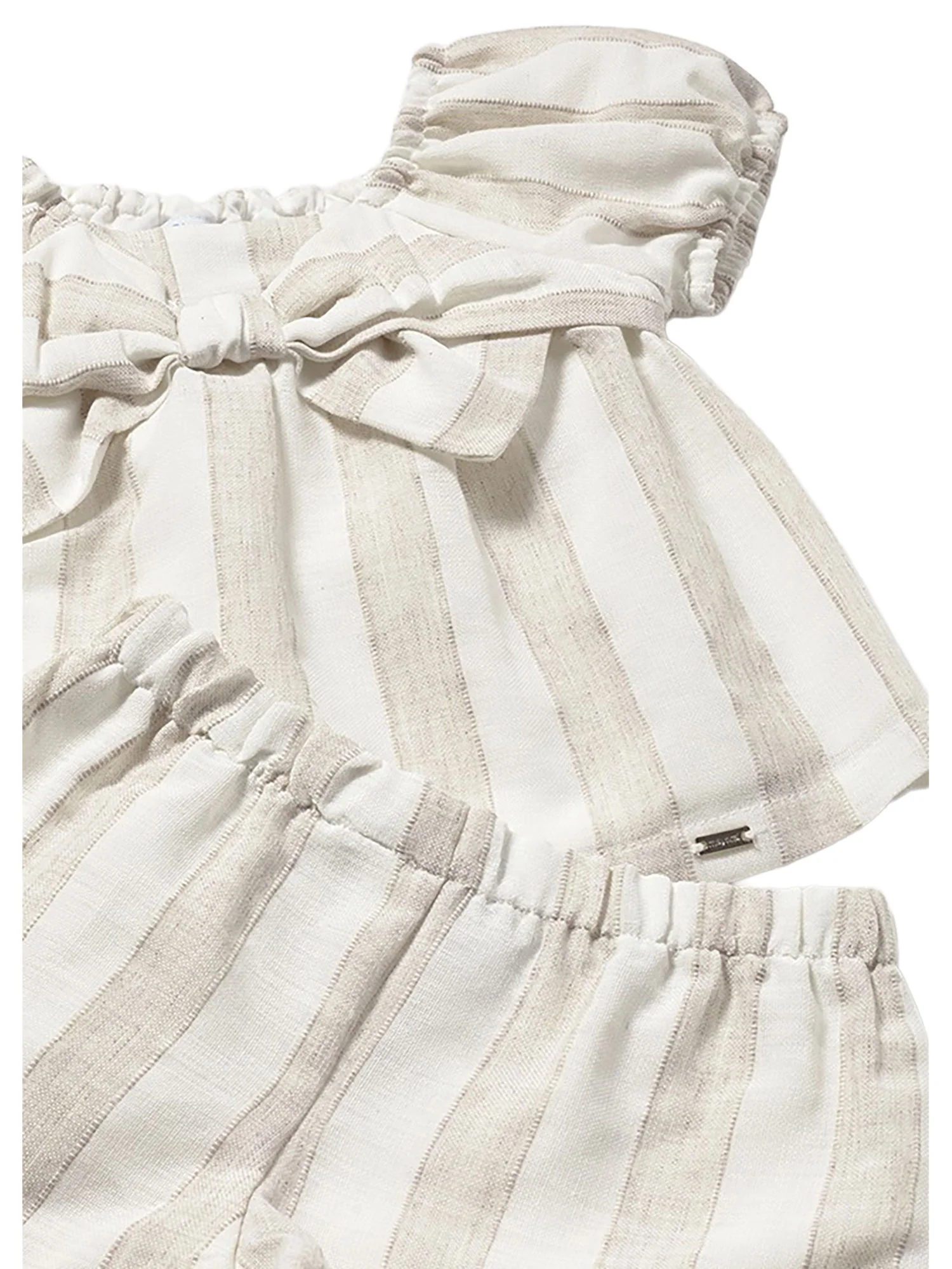 Completo Mayoral neonata blusa e bermuda a righe nocciola - Image 3