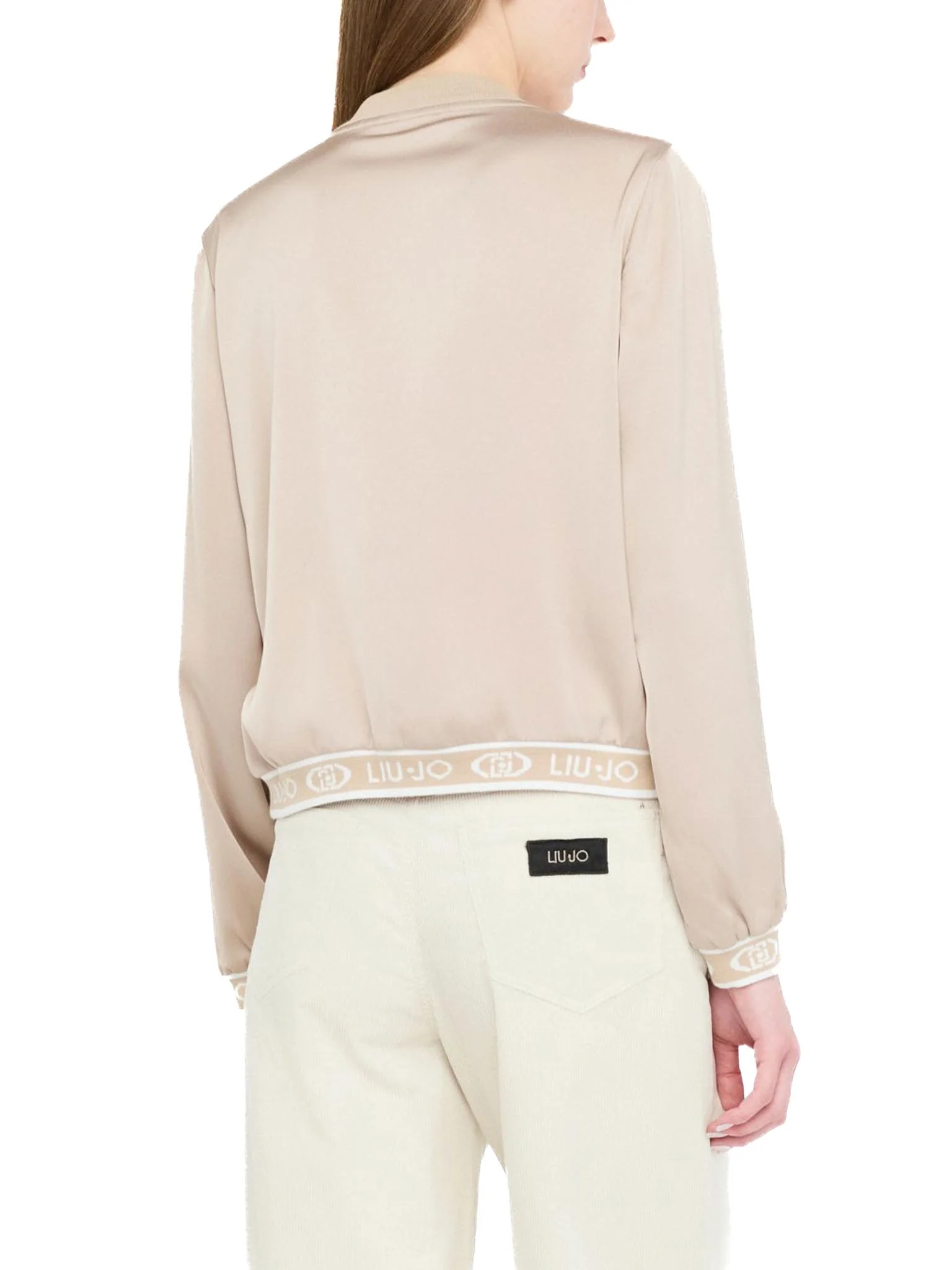 Felpa con zip e banda logo sul fondo champagne - Image 3