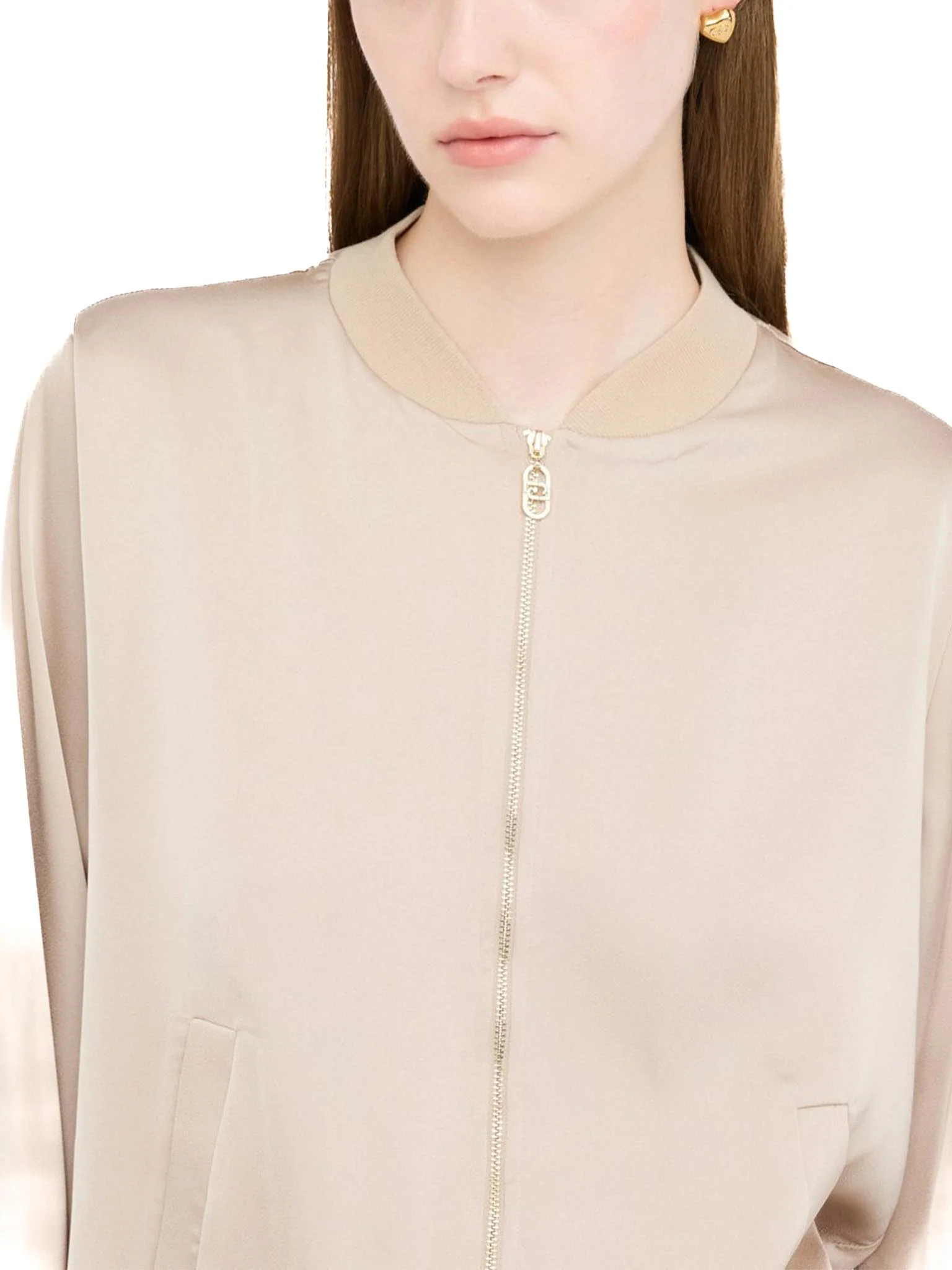 Felpa con zip e banda logo sul fondo champagne - Image 4