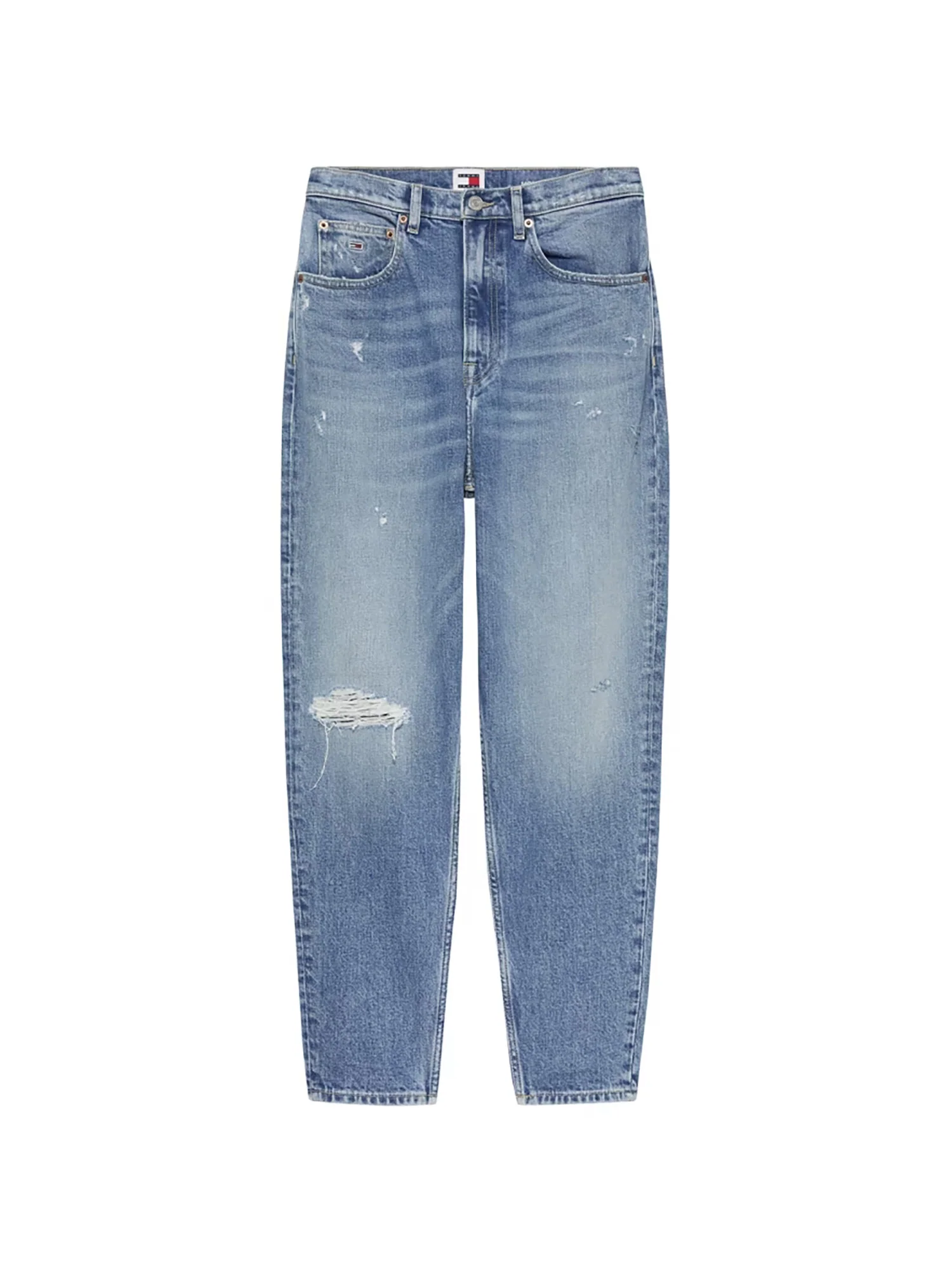 Jeans Mom Fit tapered con abrasioni denim chiaro - Image 4