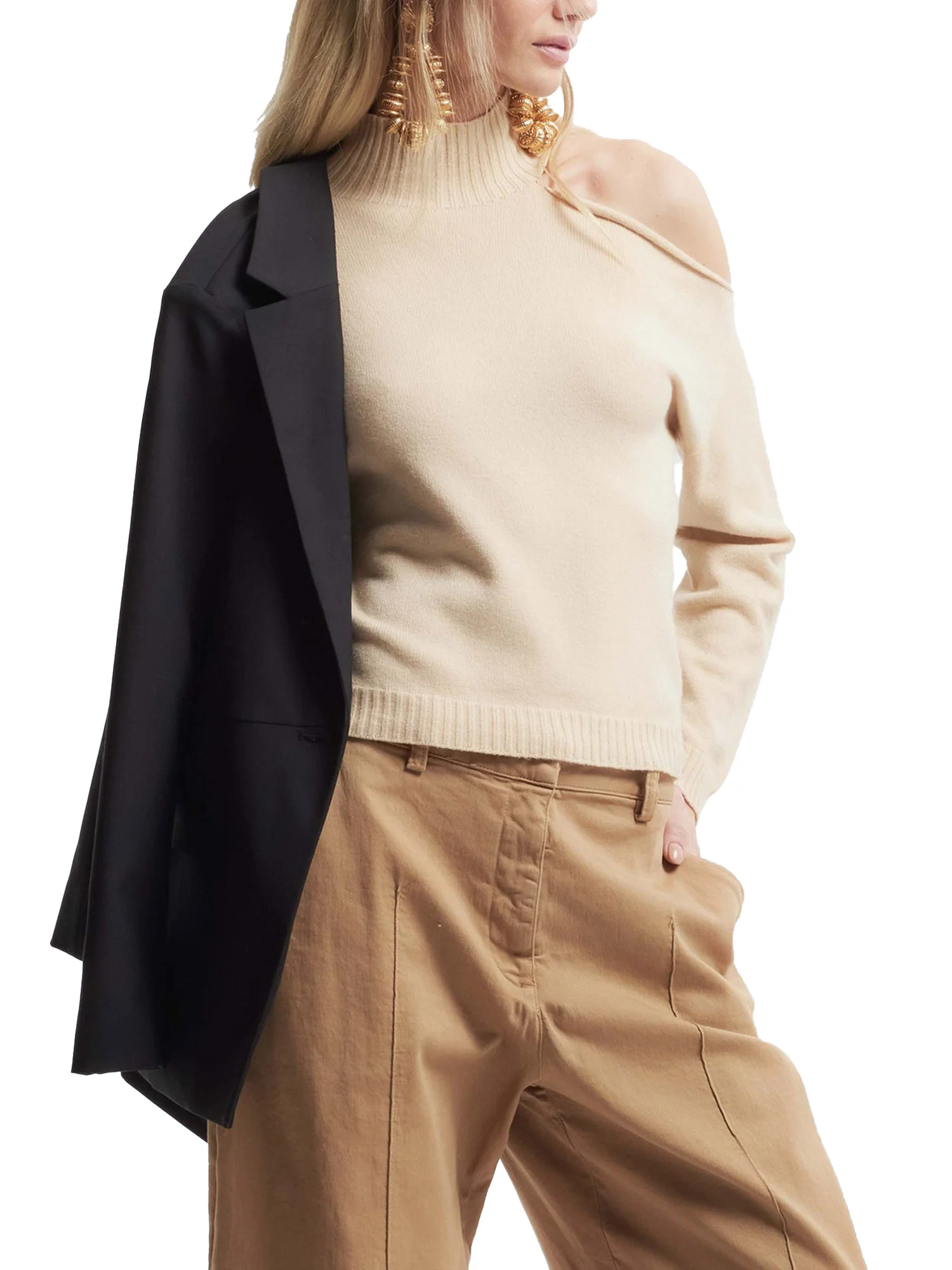 Maglia Darina collo alto con spalla scoperta dorato - Image 3