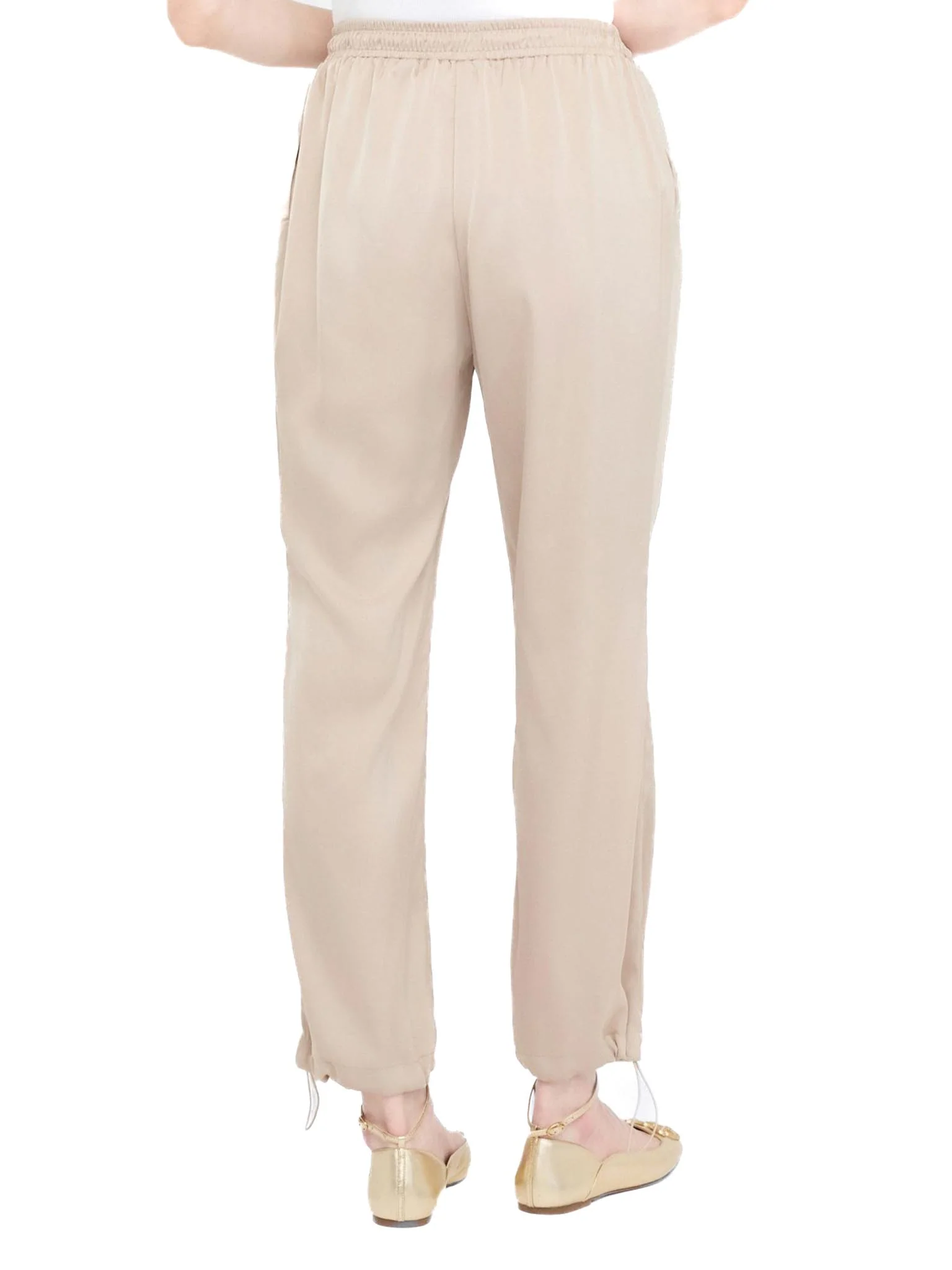 Pantalone in satin con banda logo champagne - Image 3