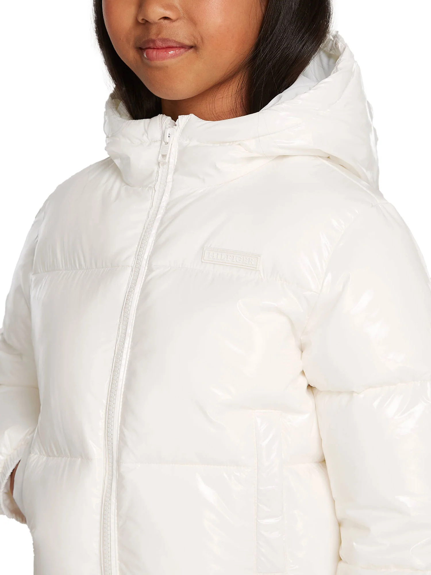 Piumino kids New York glossy con cappuccio bianco - Image 3