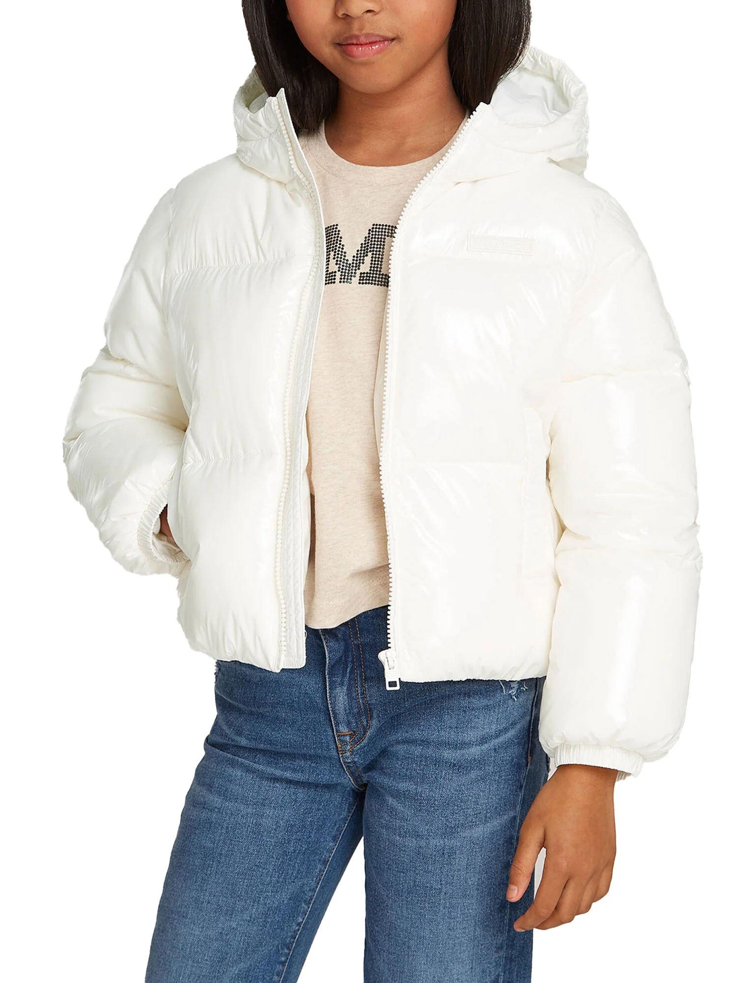 Piumino kids New York glossy con cappuccio bianco - Image 5