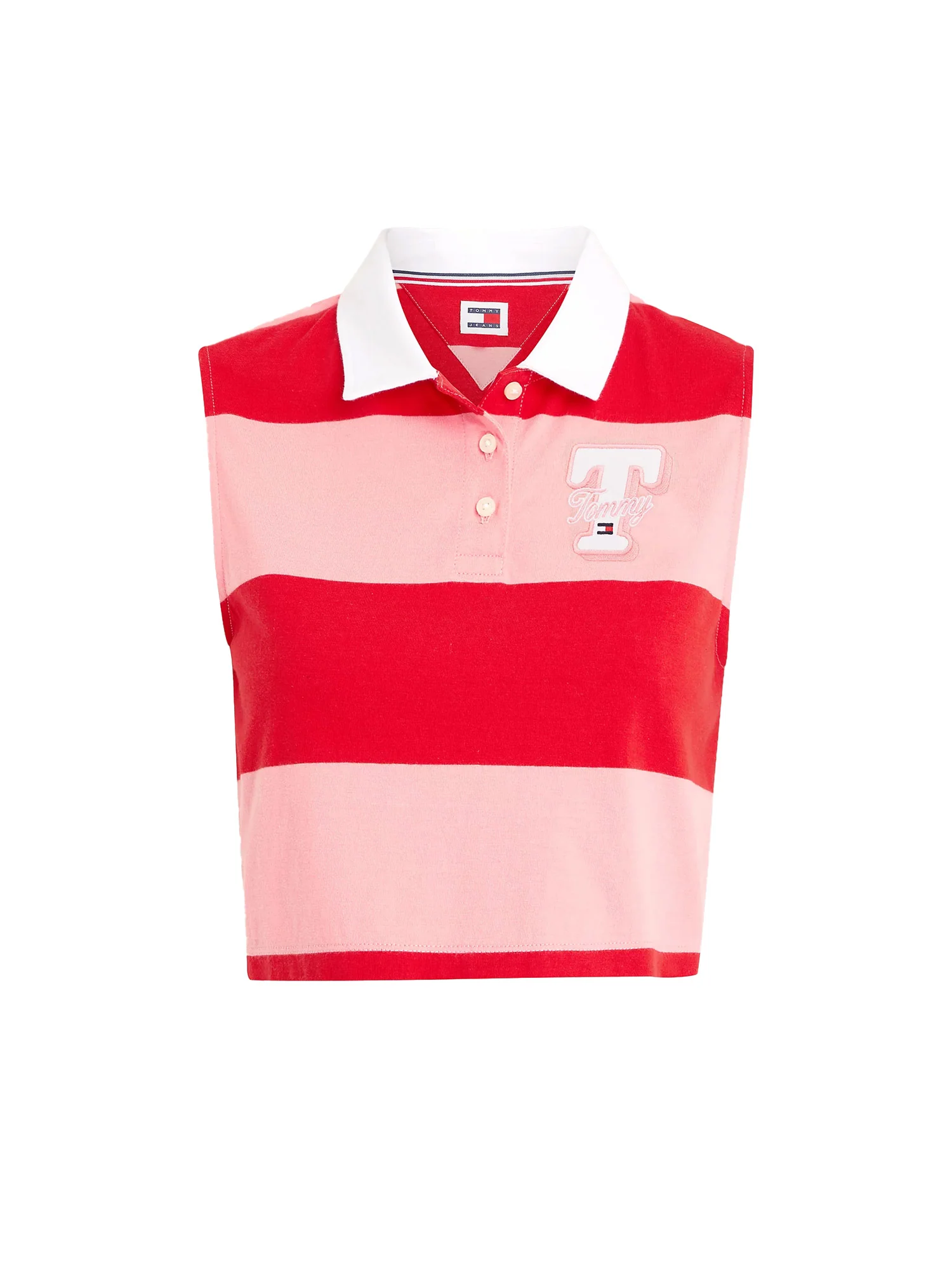 Polo crop smanicata con motivo a righe colorblock rosa multi - Image 5