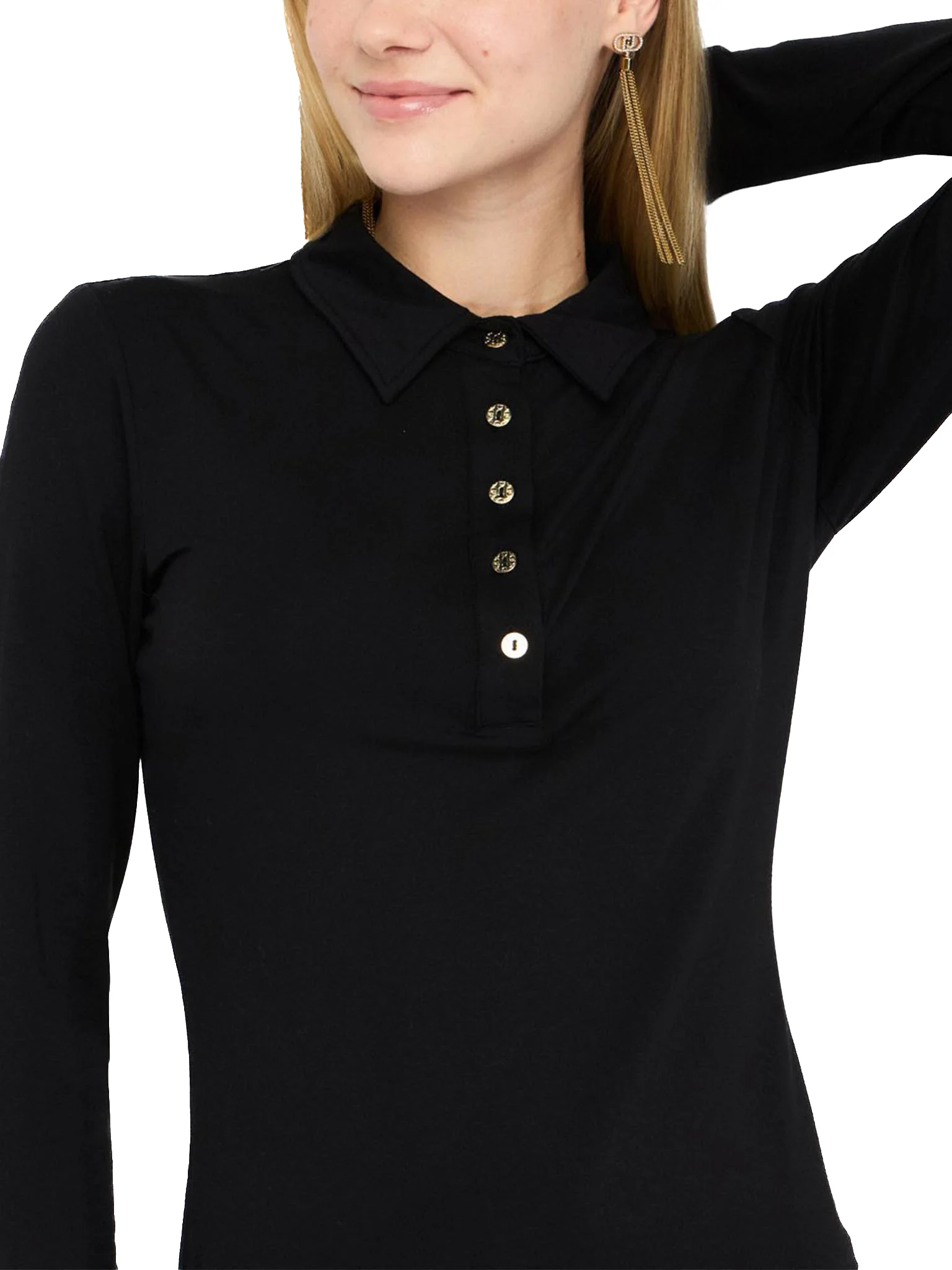 Polo LiuJo con bottoni oro nero - Image 4