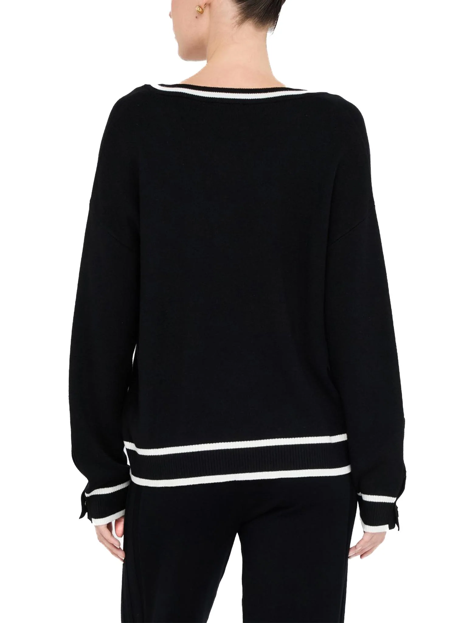 Maglia LiuJo con scollo a V eprofili a contrasto nero/bianco - Image 3