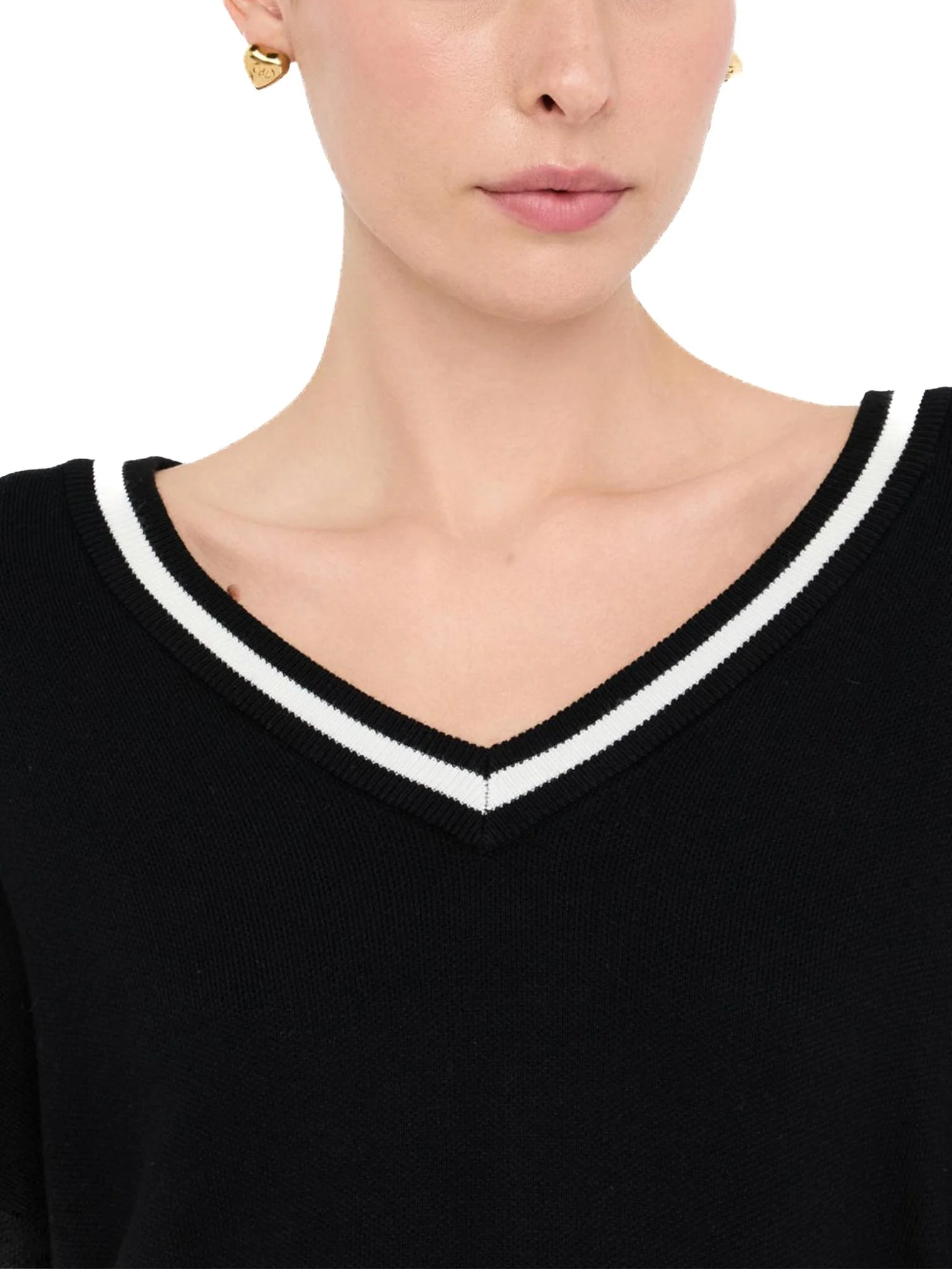 Maglia LiuJo con scollo a V eprofili a contrasto nero/bianco - Image 4