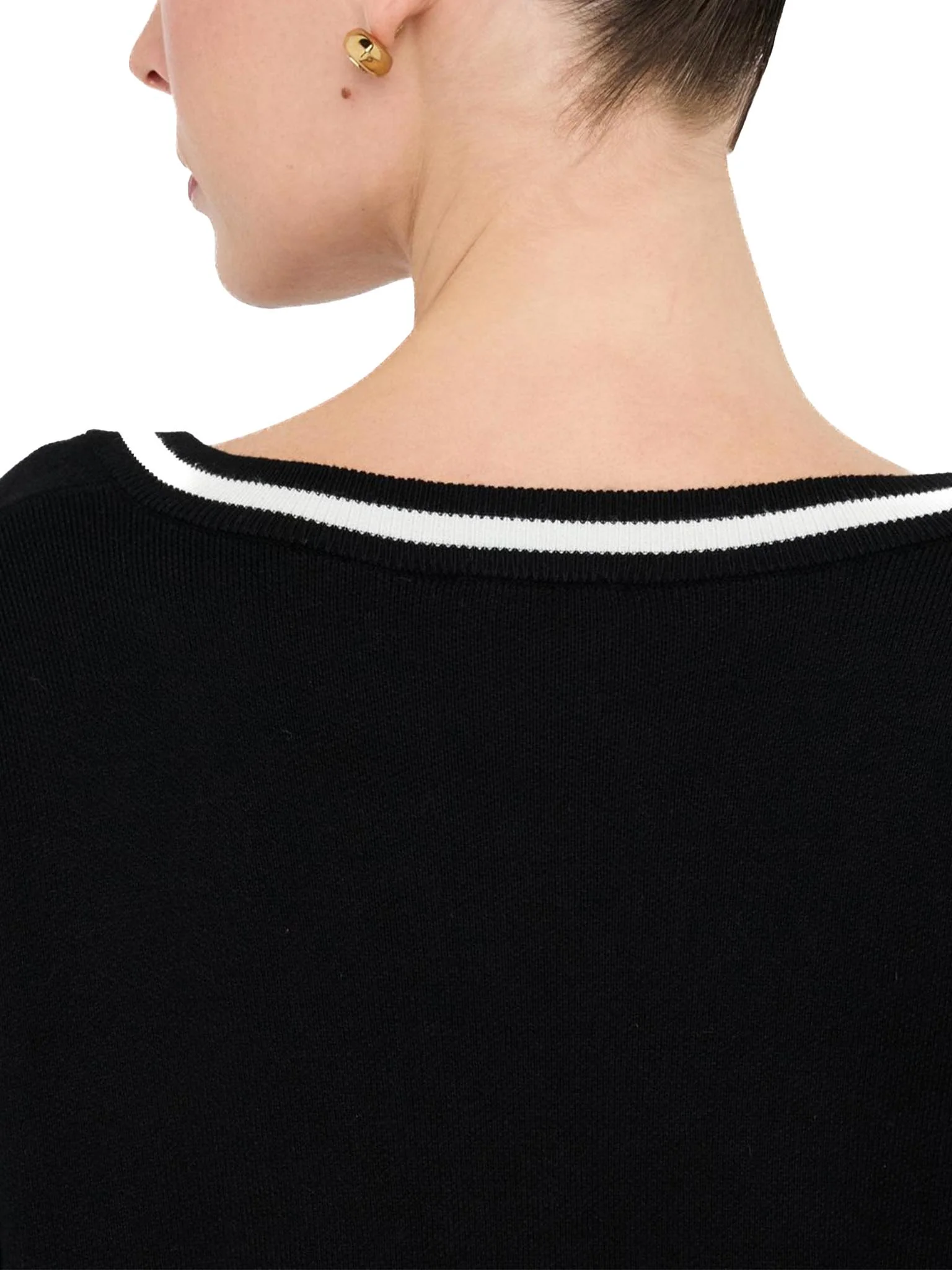 Maglia LiuJo con scollo a V eprofili a contrasto nero/bianco - Image 5