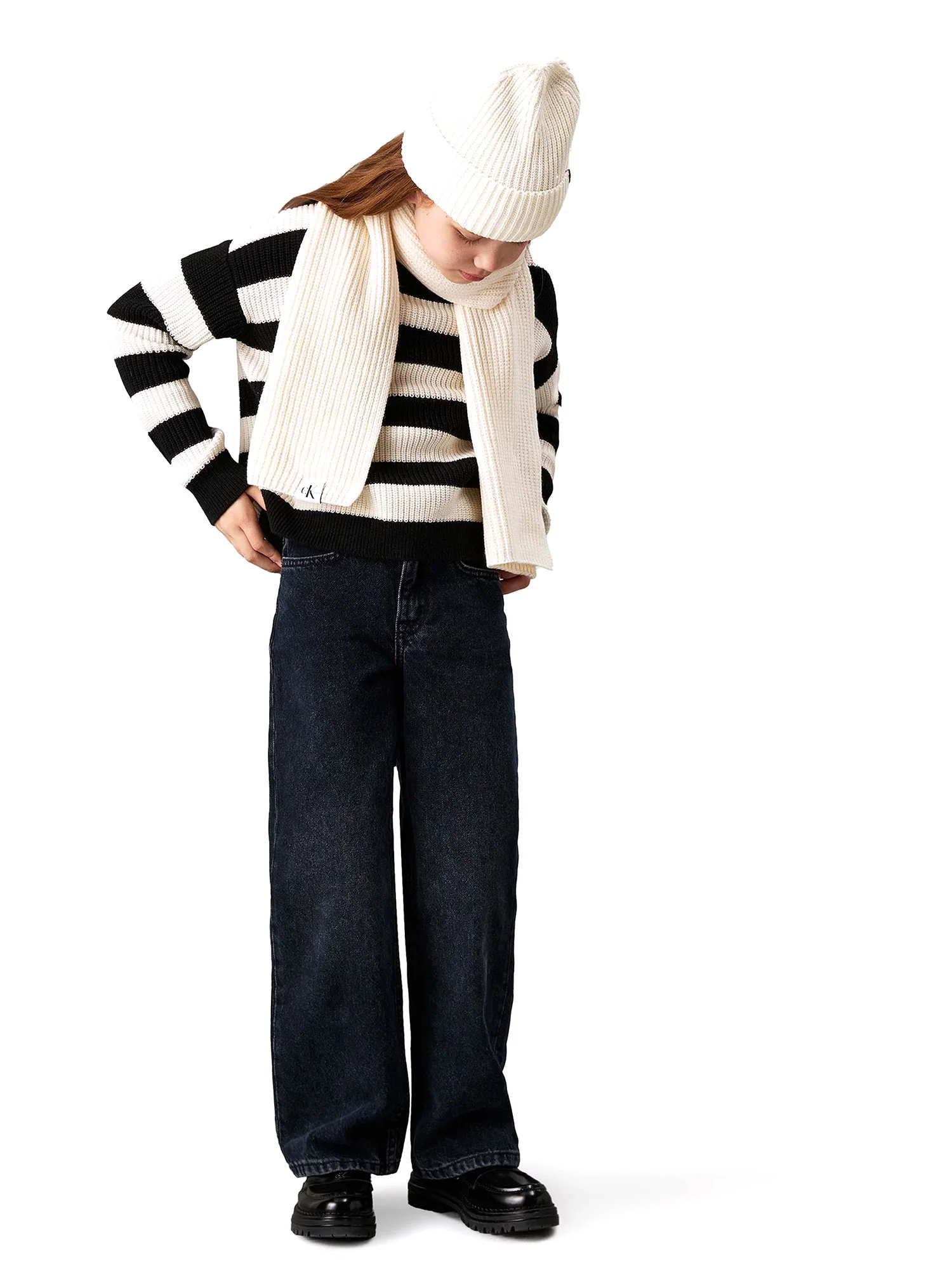 Set cappello e sciarpa in maglia a coste panna - Image 5