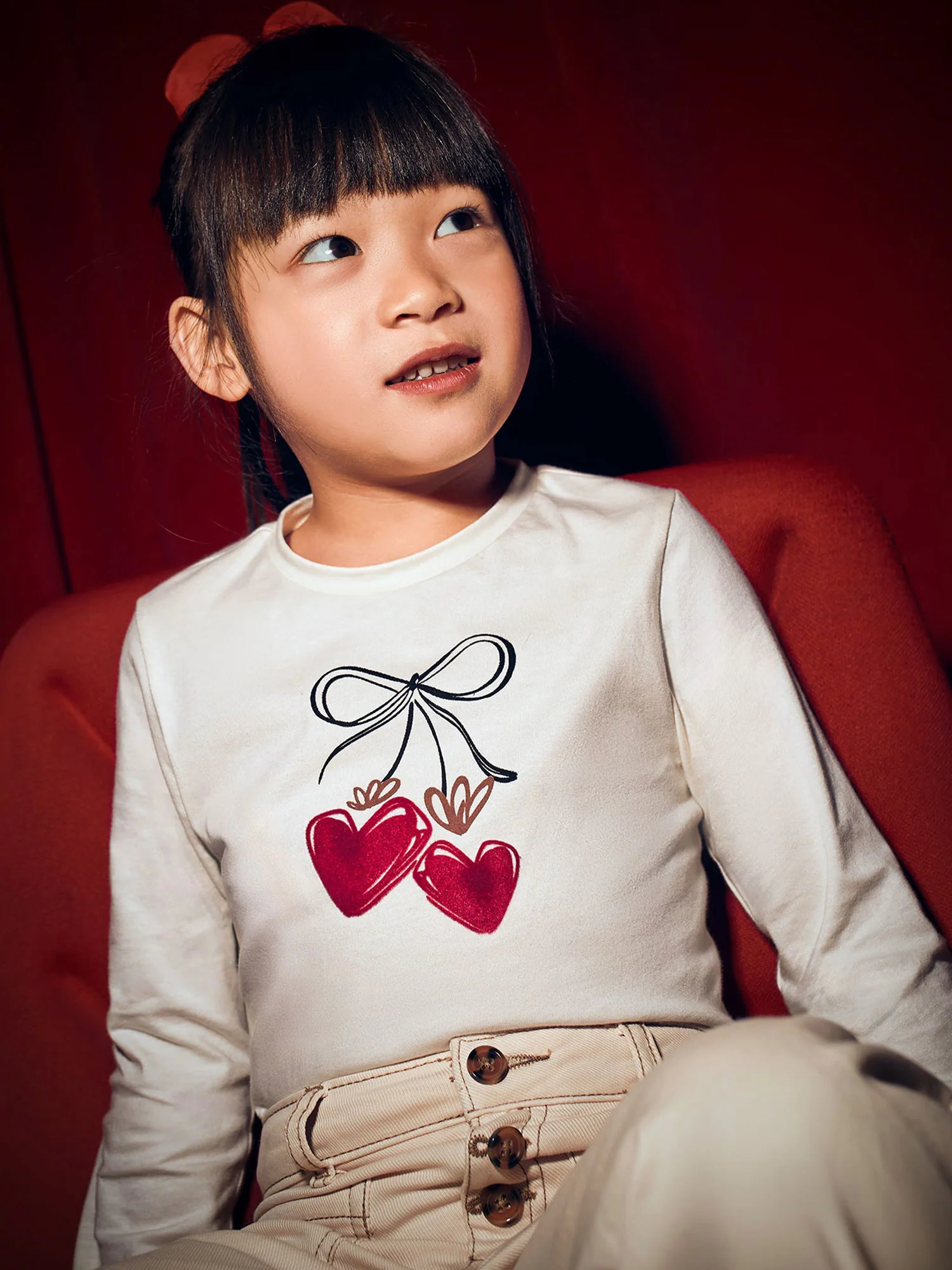 T-shirt manica lunga elastico panna/rosso - Image 4