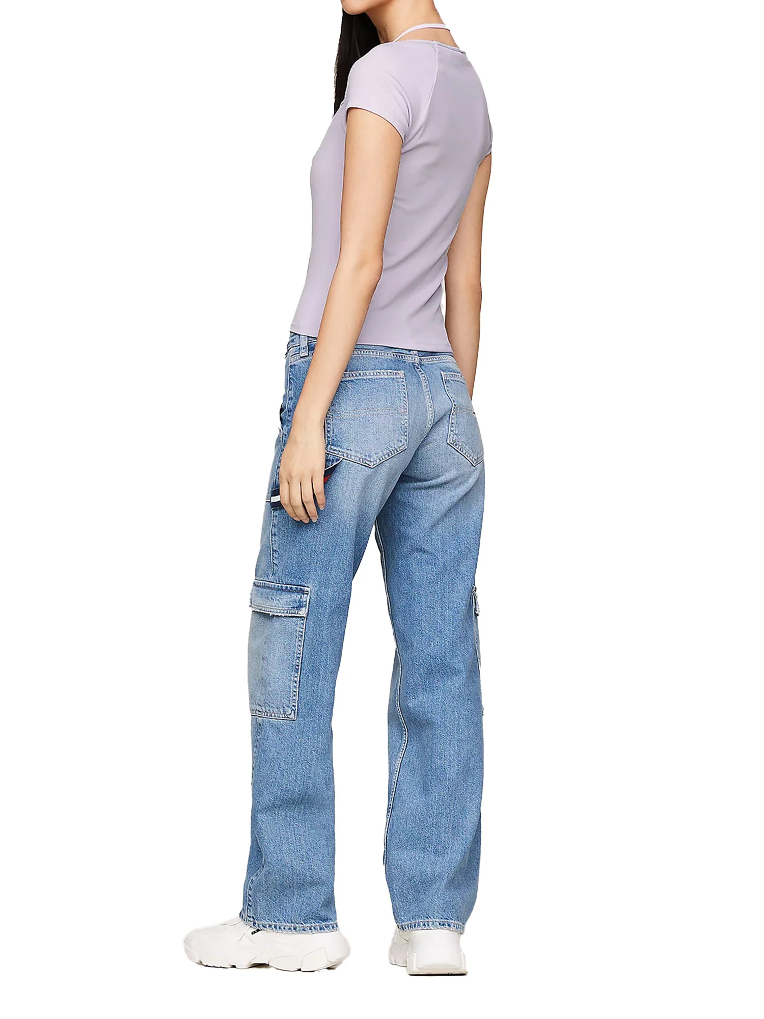 T-shirt slim fit scollo americano badge strap lilla - Image 3