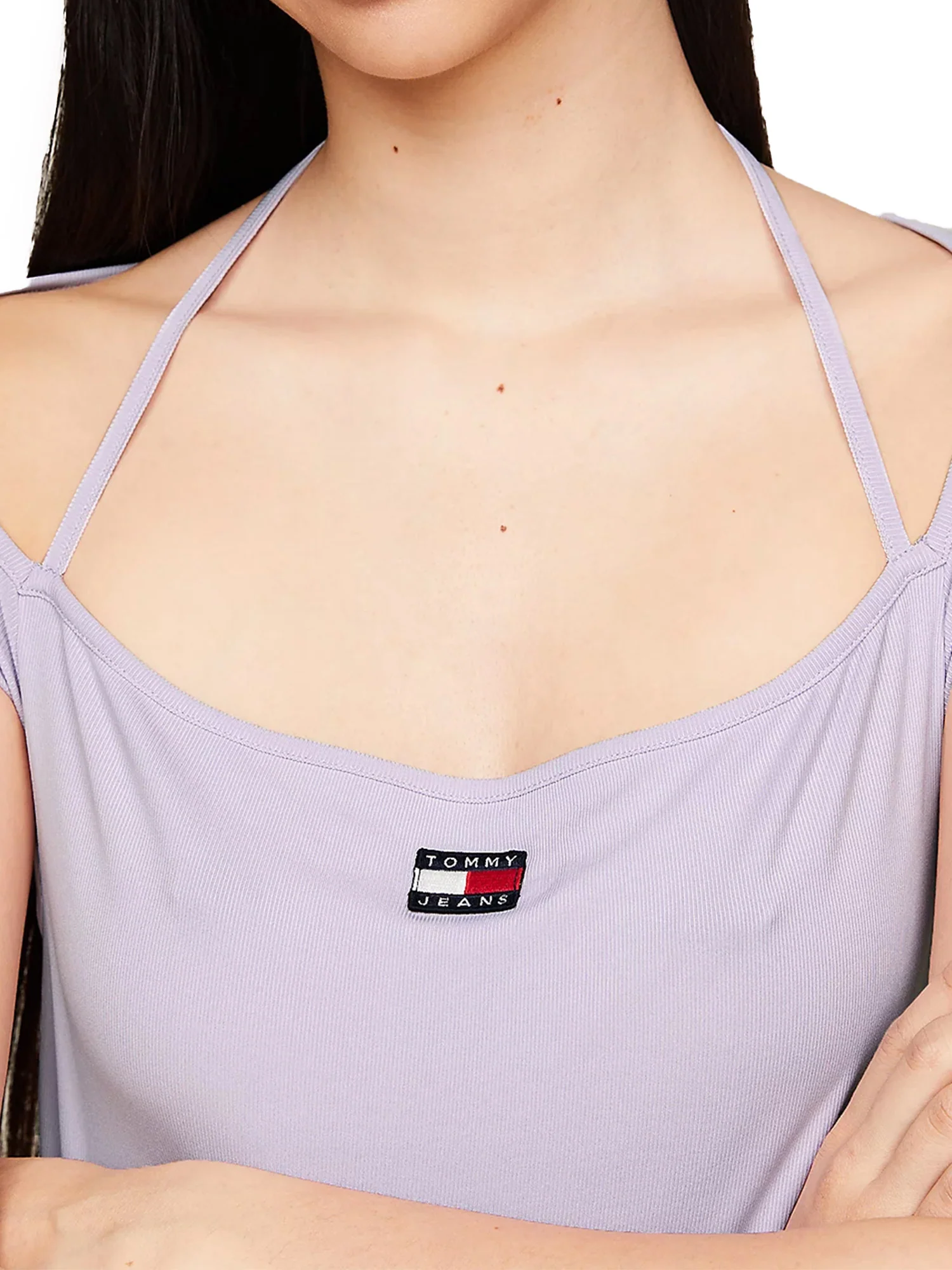 T-shirt slim fit scollo americano badge strap lilla - Image 4