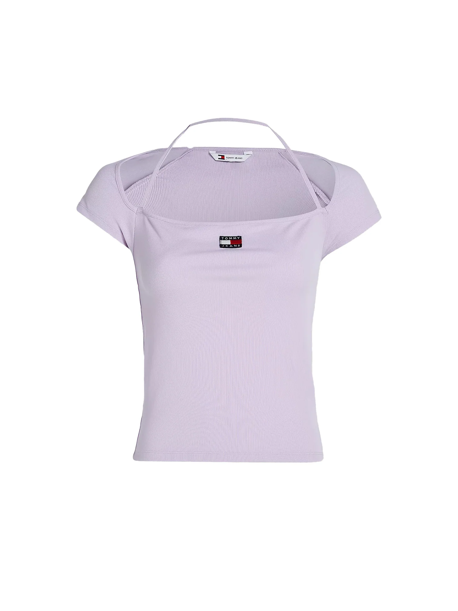 T-shirt slim fit scollo americano badge strap lilla - Image 5